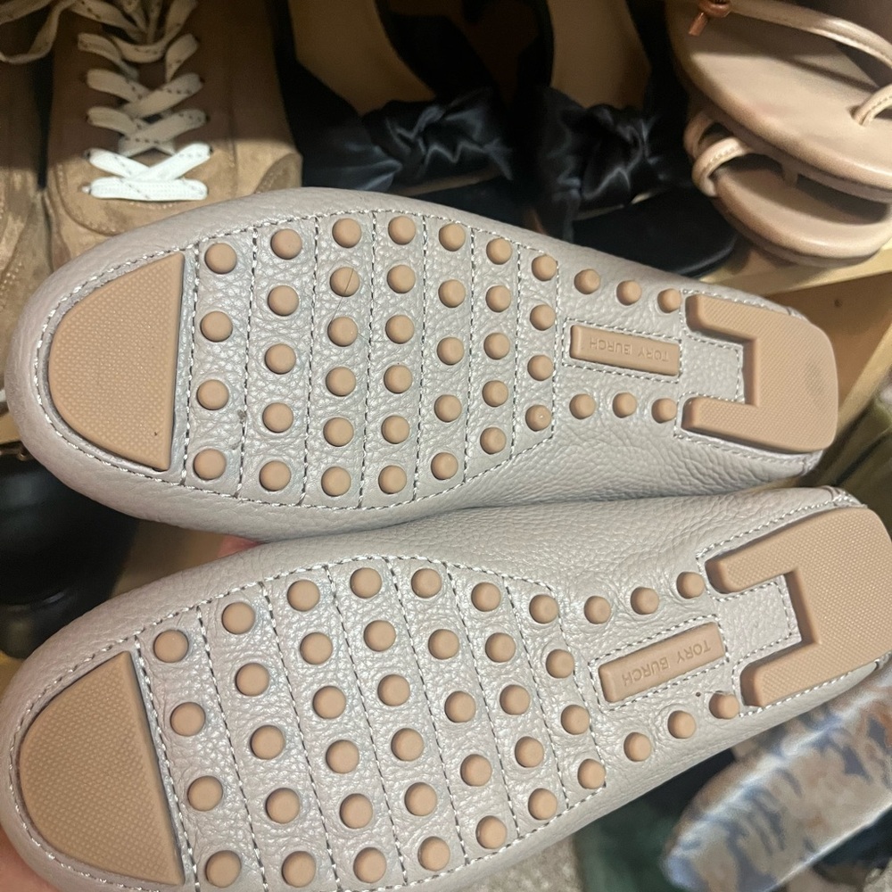 Tory Burch Taupe Loafers with Signature Emblem - Picture 3 of 4